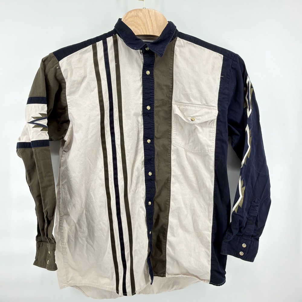 Wrangler Western Shirt Mens XLT Multi Colorblock Pearl Snap Striped MH2951M